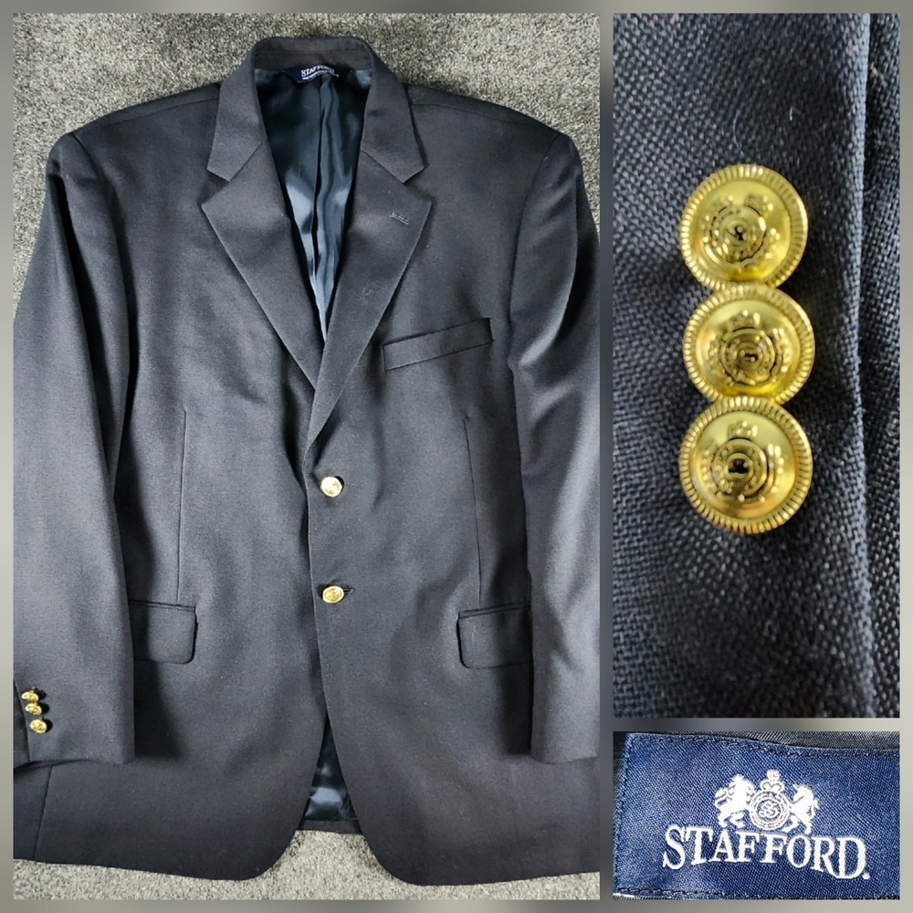 Stafford 44S Hopsack Navy Gold Button Mens Blazer Suit Jacket Sport Coatβ